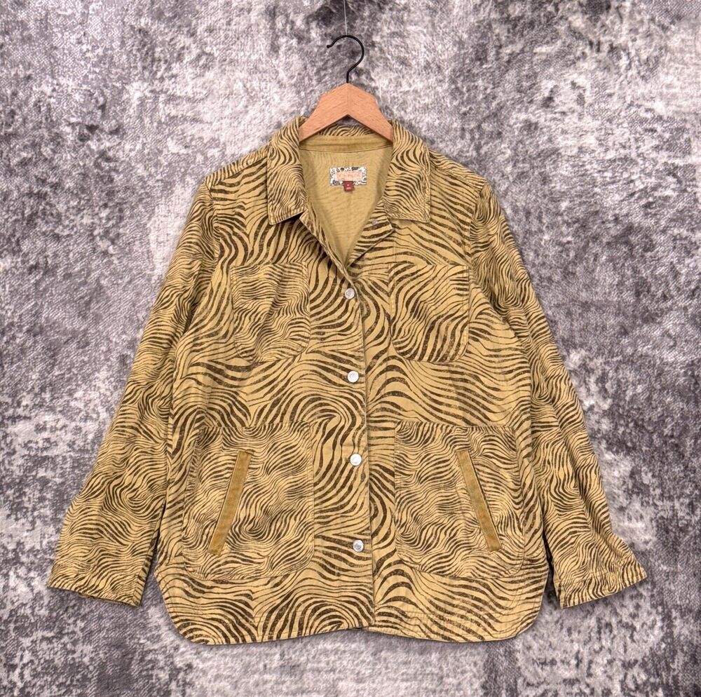 Anthropologie Jacket Medium Womens Pilcro Green Canvas Zebra Shirt Jacket